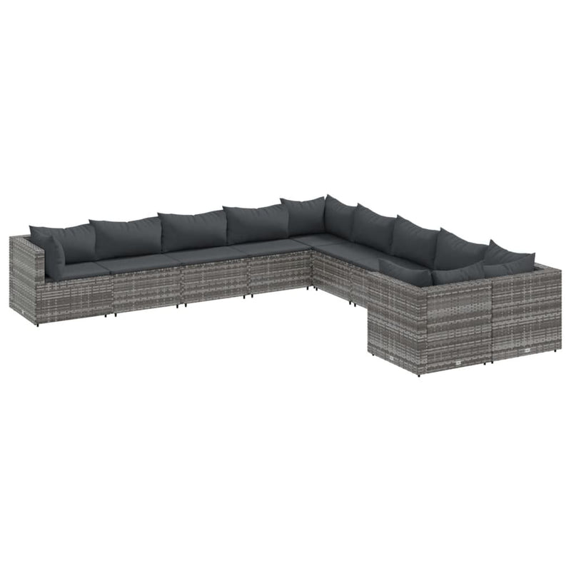 Set mobilier de grădină cu perne, 10 piese, gri, poliratan