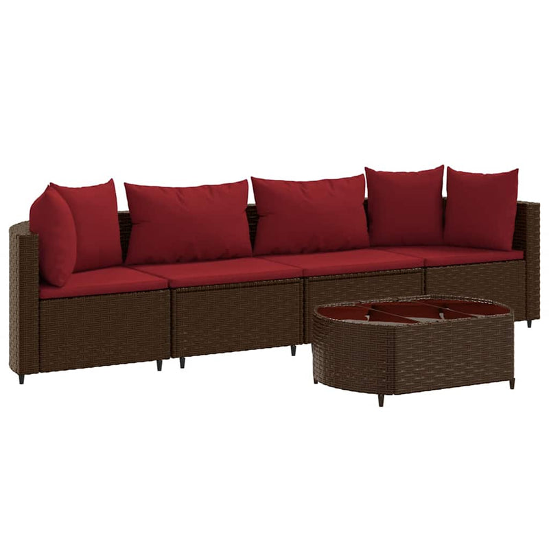 Set canapele de grădină cu perne, 5 piese, maro, poliratan