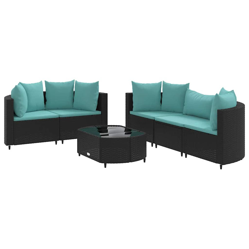 Set mobilier de grădină cu perne, 6 piese, negru, poliratan