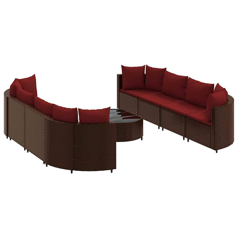Set canapele de grădină cu perne, 9 piese, maro, poliratan