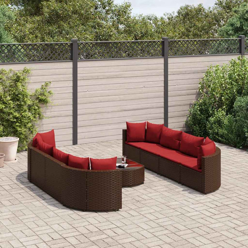 Set canapele de grădină cu perne, 9 piese, maro, poliratan
