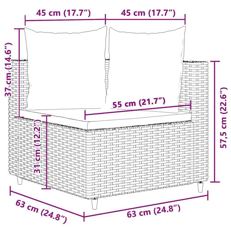 Set canapele de grădină cu perne, 3 piese, maro, poliratan