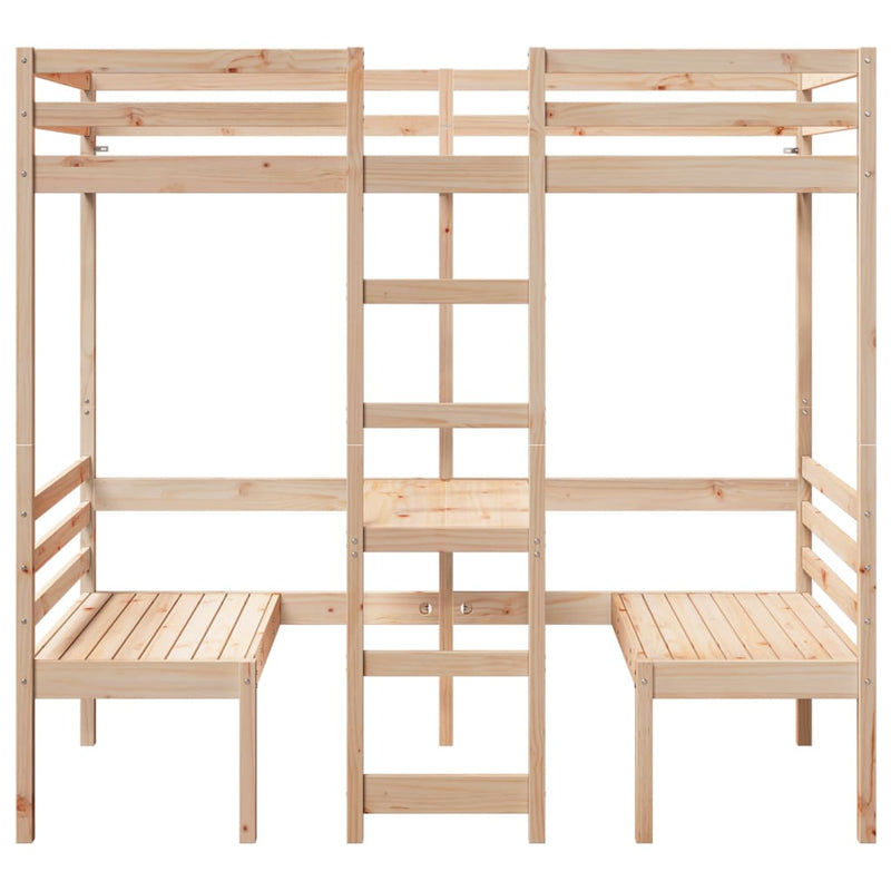 Cadru pat etajat, birou/scaune, 90x190 cm, lemn masiv pin