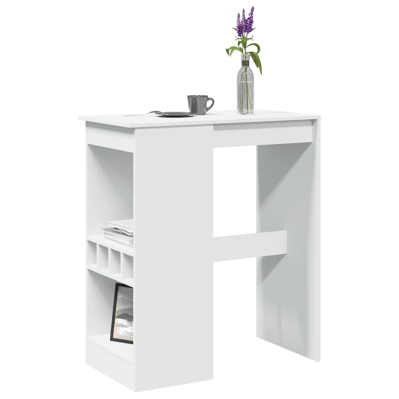 Masă de bar cu raft, alb, 90x47,5x103,5 cm, lemn prelucrat
