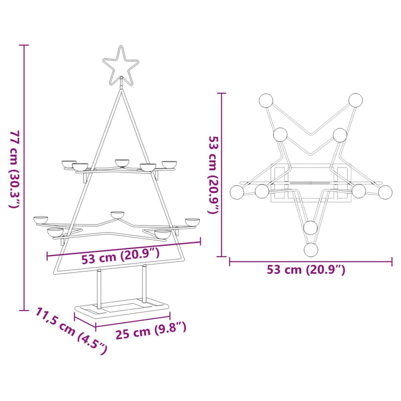 Brad de Crăciun din metal pentru decor, negru, 75 cm