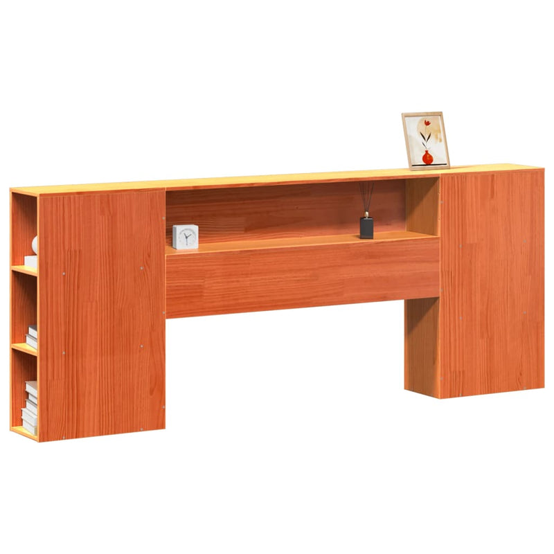 Tăblie de pat cu depozitare maro ceruit, 200 cm, lemn masiv pin