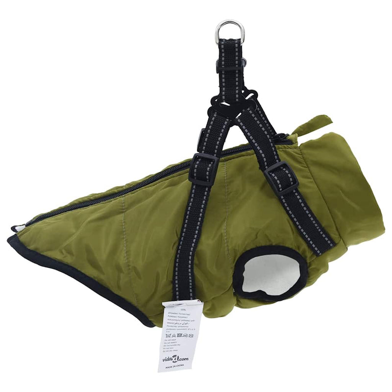 Haină câini cu ham impermeabilă reflectorizantă, verde kaki L24