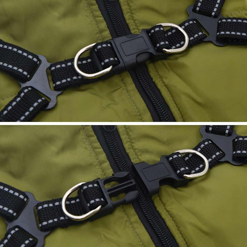 Haină câini cu ham impermeabilă reflectorizantă, verde kaki L32
