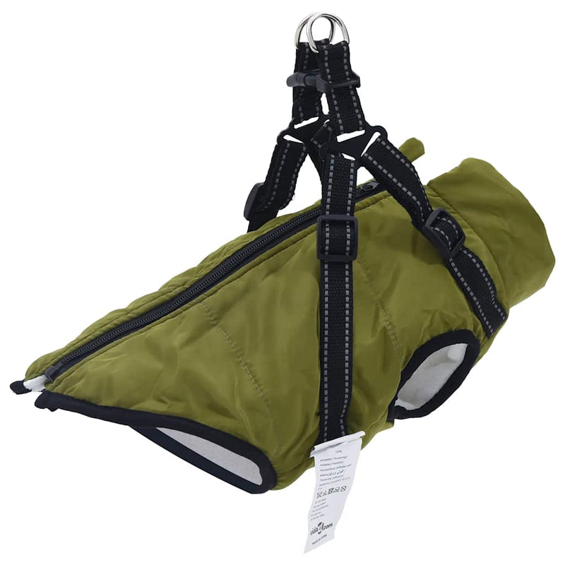 Haină câini cu ham impermeabilă reflectorizantă, verde kaki L36