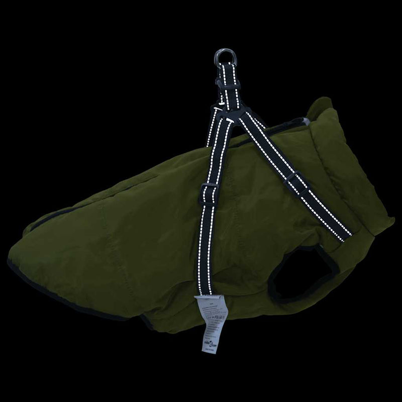 Haină câini cu ham impermeabilă reflectorizantă, verde kaki L44