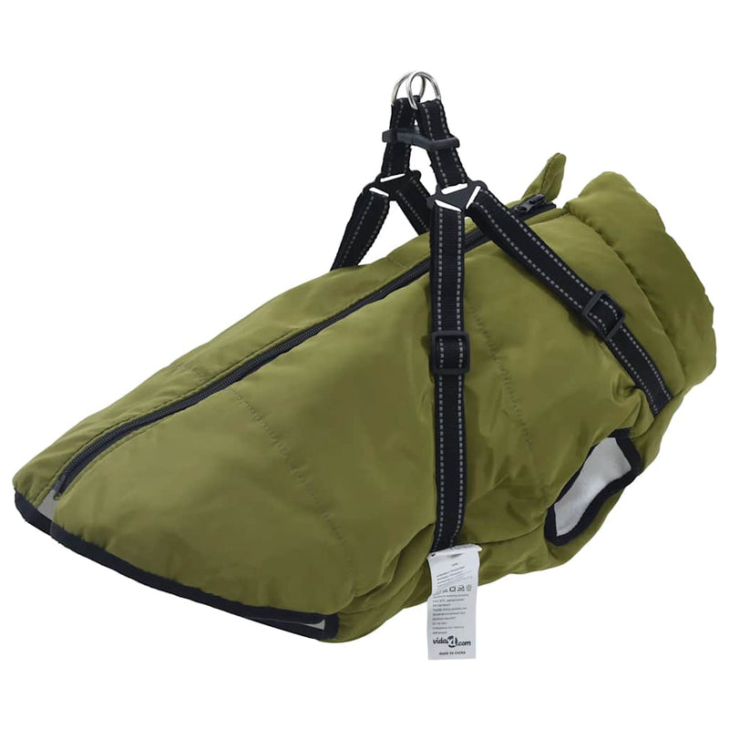 Haină câini cu ham impermeabilă reflectorizantă, verde kaki L48