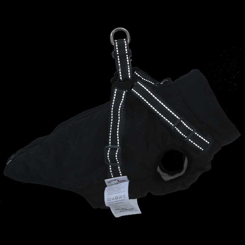 Haină câini cu ham impermeabilă reflectorizantă, negru, L24