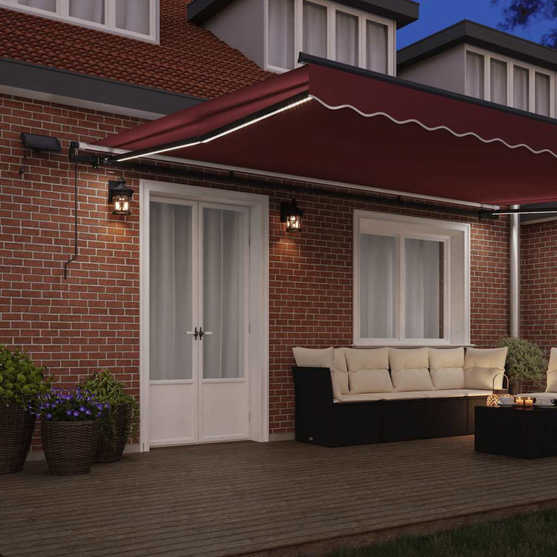 Copertina retractabilă manual cu LED-uri, vișiniu, 500x300 cm