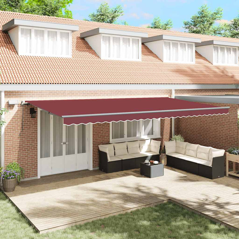 Copertina retractabilă manual cu LED-uri, vișiniu, 600x300 cm