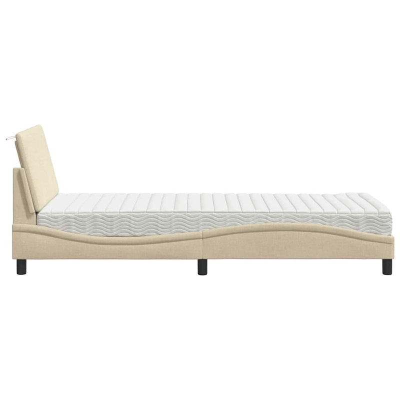 Pat cu saltea, Hanko, crem, 80x200 cm, textil