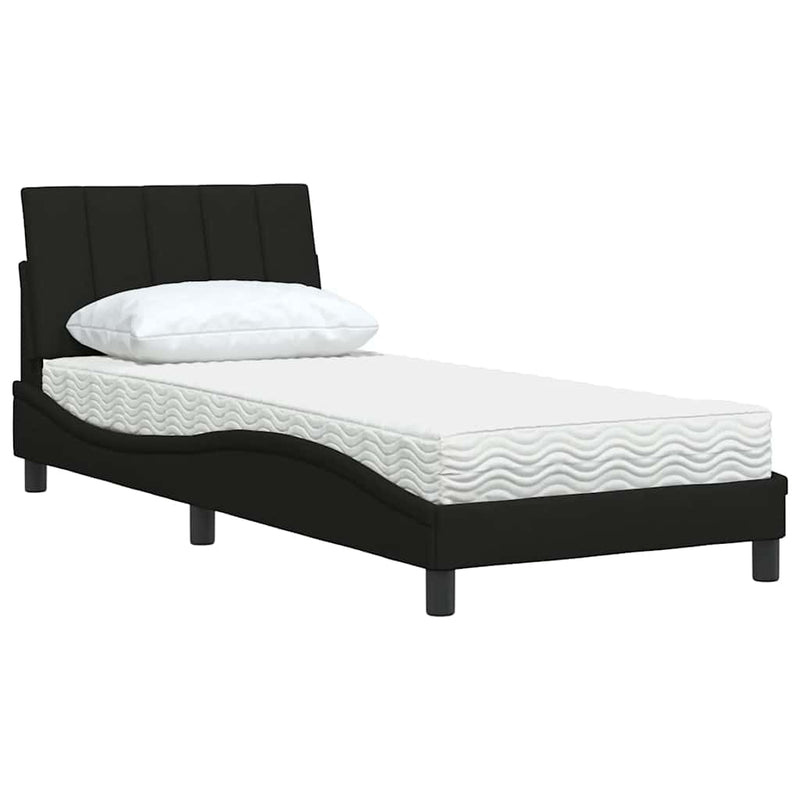 Pat cu saltea, Hanko, negru, 90x190 cm, textil