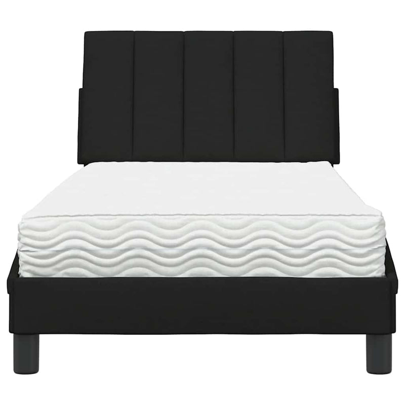 Pat cu saltea, Hanko, negru, 90x190 cm, textil
