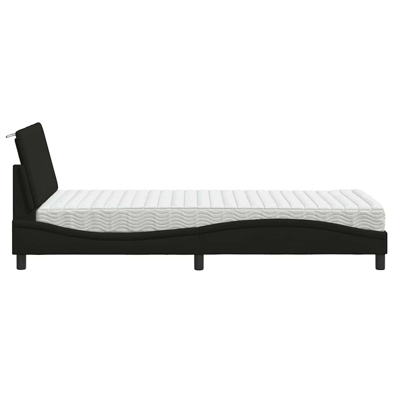 Pat cu saltea, Hanko, negru, 90x190 cm, textil
