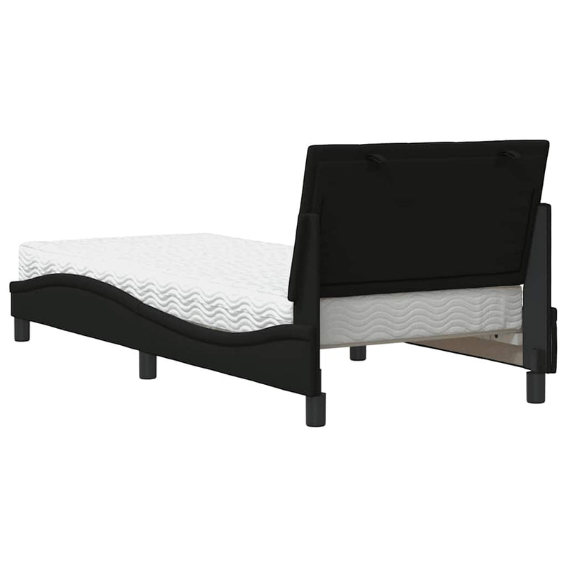 Pat cu saltea, Hanko, negru, 90x190 cm, textil