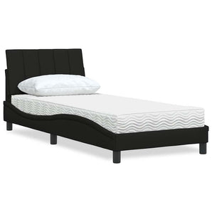 Pat cu saltea, Hanko, negru, 90x190 cm, textil