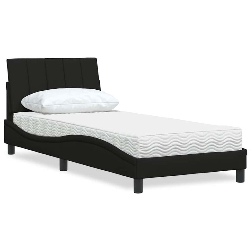 Pat cu saltea, Hanko, negru, 90x190 cm, textil