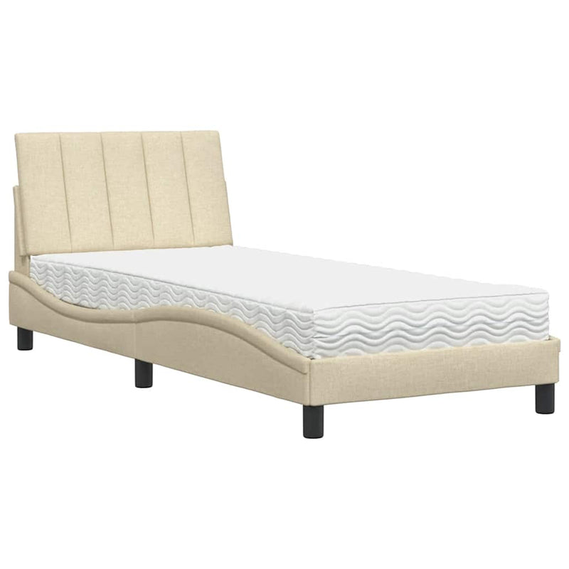 Pat cu saltea, Hanko, crem, 90x190 cm, textil
