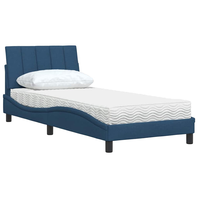 Pat cu saltea, Hanko, albastru, 90x190 cm, textil
