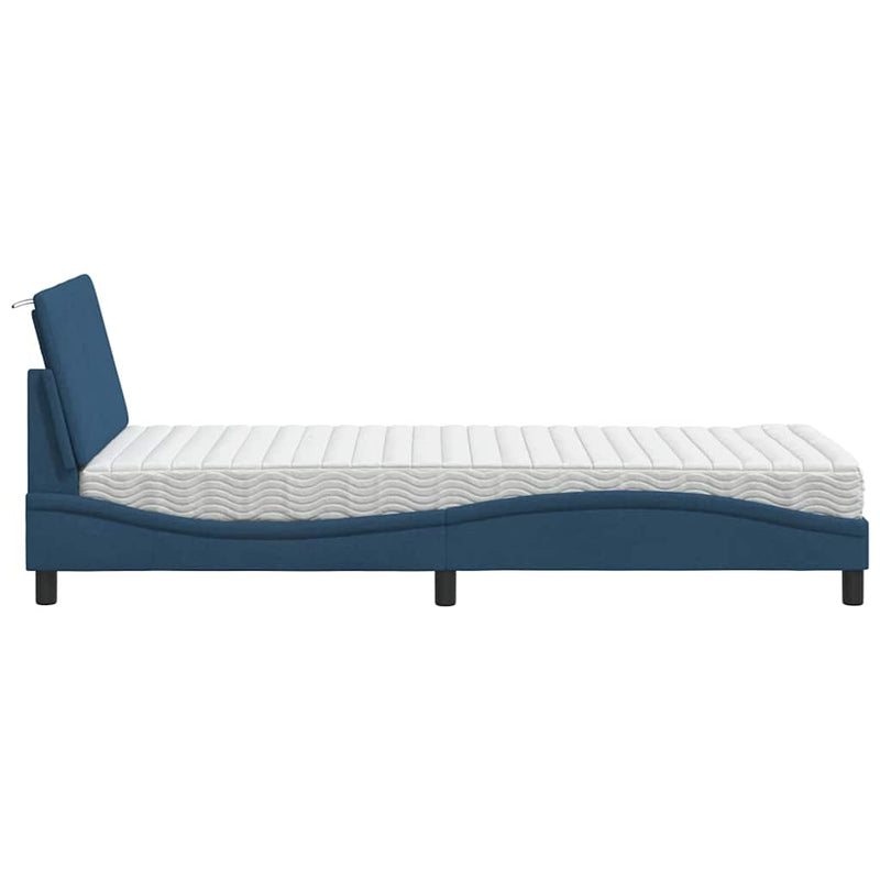 Pat cu saltea, Hanko, albastru, 90x190 cm, textil