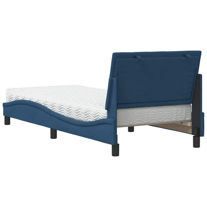 Pat cu saltea, Hanko, albastru, 90x190 cm, textil