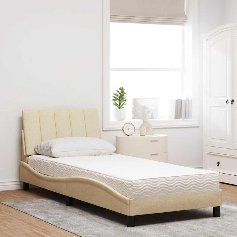 Pat cu saltea, Hanko, crem, 90x200 cm, textil