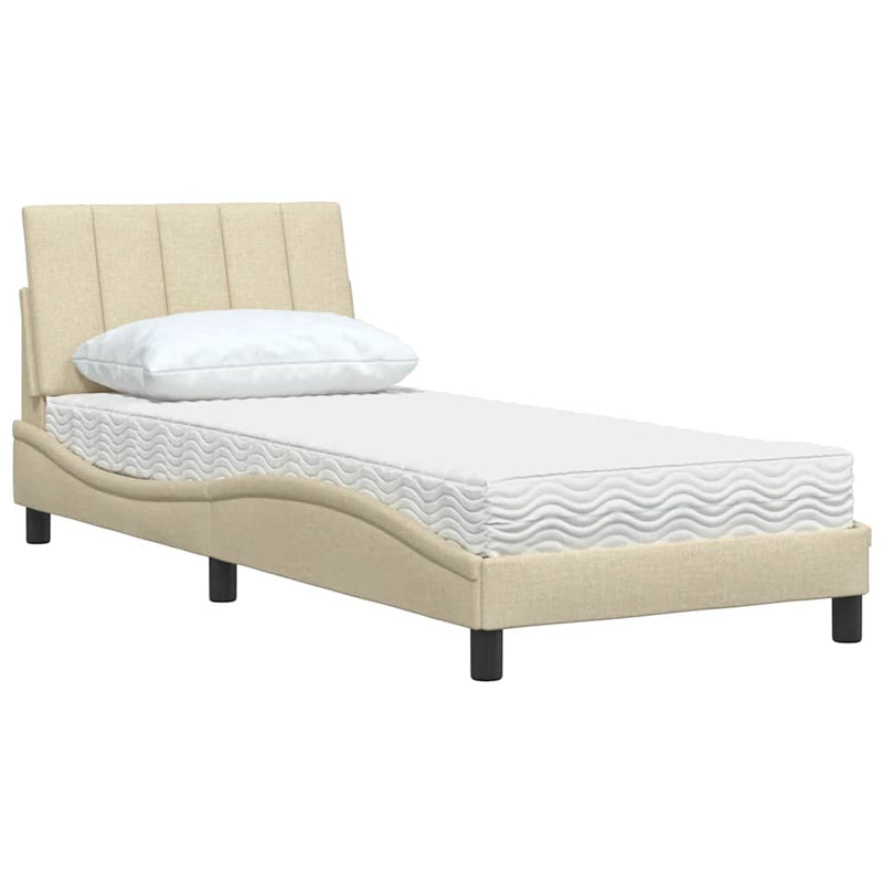 Pat cu saltea, Hanko, crem, 90x200 cm, textil