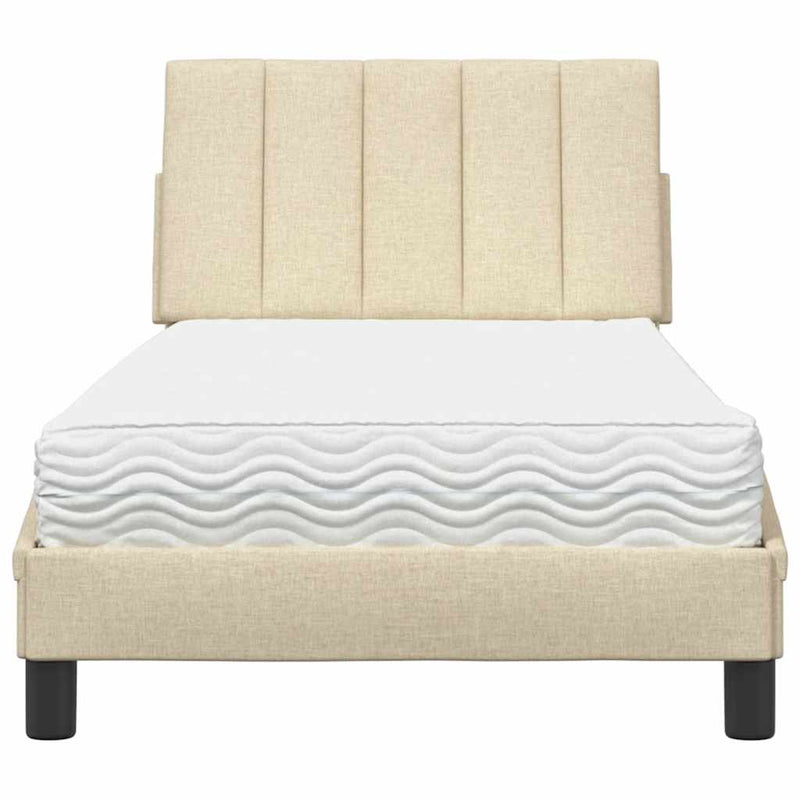 Pat cu saltea, Hanko, crem, 90x200 cm, textil
