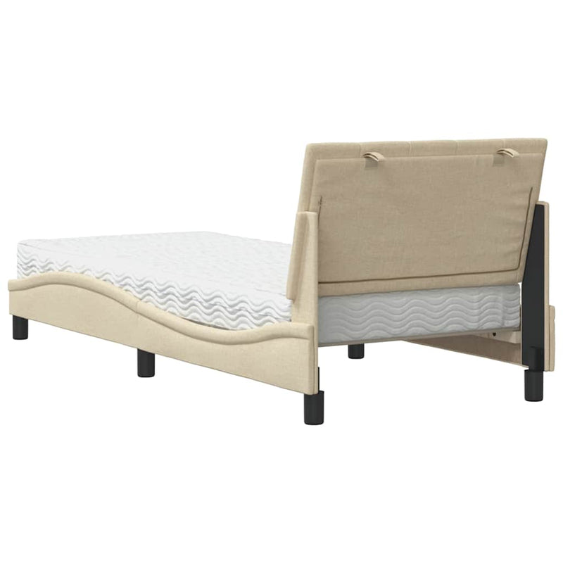 Pat cu saltea, Hanko, crem, 90x200 cm, textil