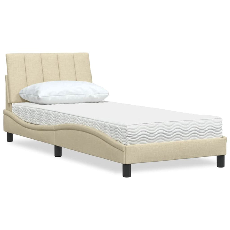 Pat cu saltea, Hanko, crem, 90x200 cm, textil