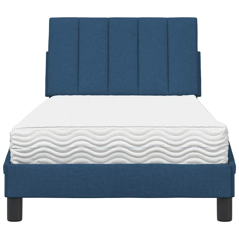Pat cu saltea, Hanko, albastru, 90x200 cm, textil