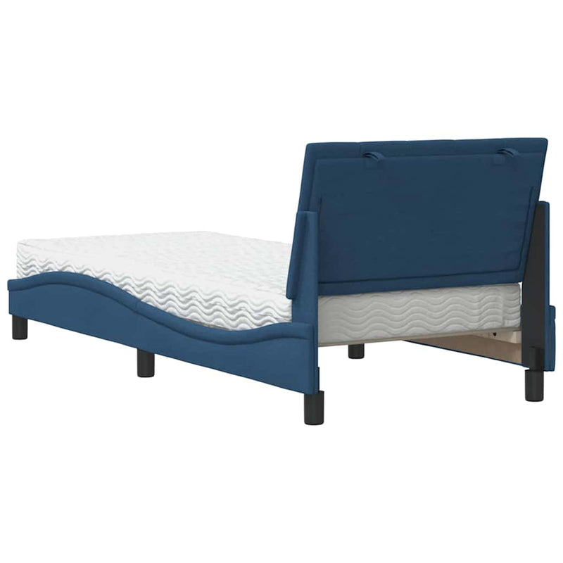 Pat cu saltea, Hanko, albastru, 90x200 cm, textil