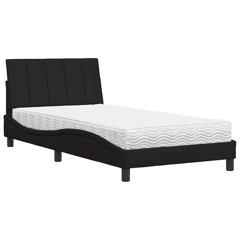 Pat cu saltea, Hanko, negru, 100x200 cm, textil