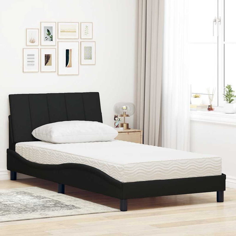 Pat cu saltea, Hanko, negru, 100x200 cm, textil