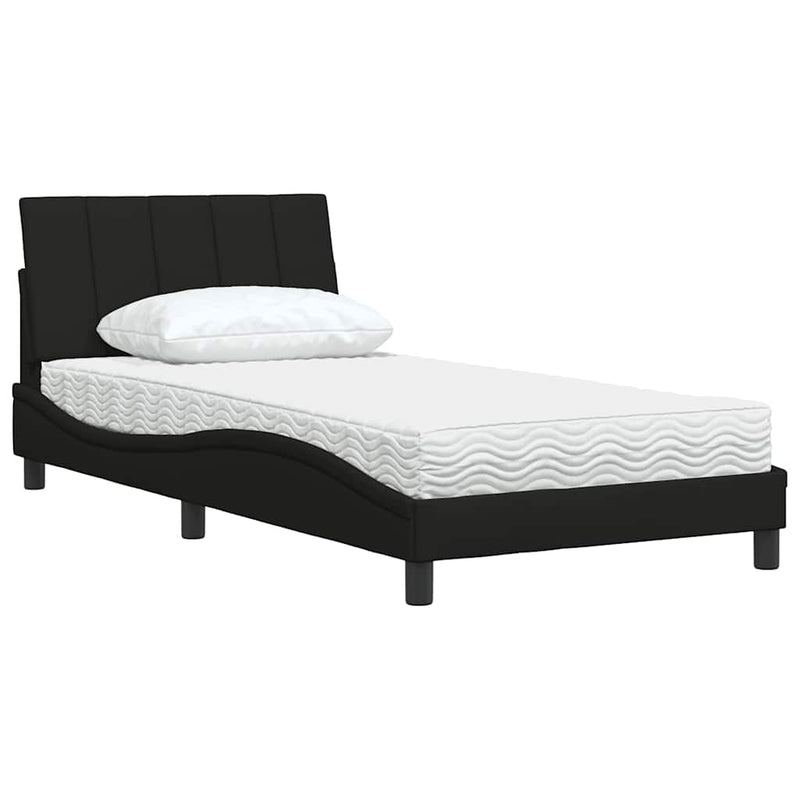 Pat cu saltea, Hanko, negru, 100x200 cm, textil
