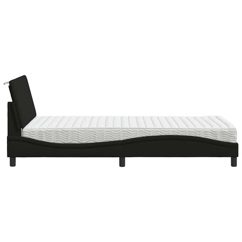 Pat cu saltea, Hanko, negru, 100x200 cm, textil