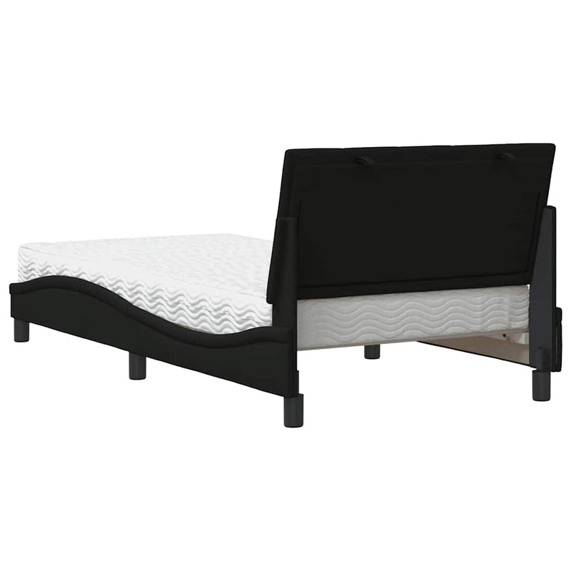 Pat cu saltea, Hanko, negru, 100x200 cm, textil