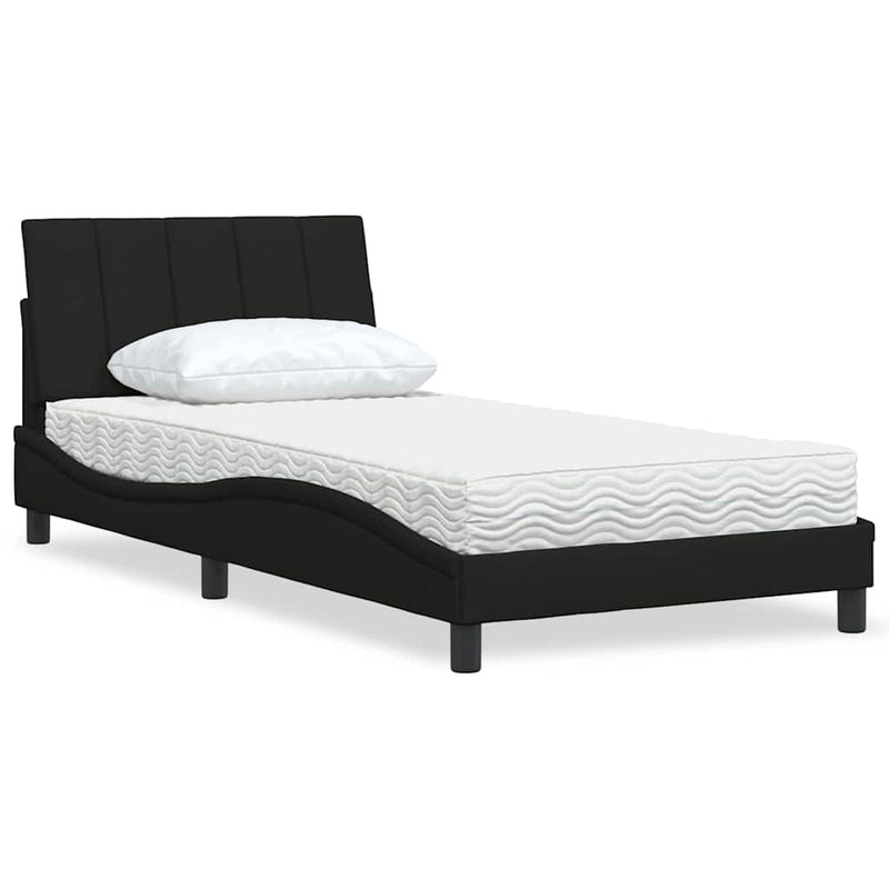 Pat cu saltea, Hanko, negru, 100x200 cm, textil