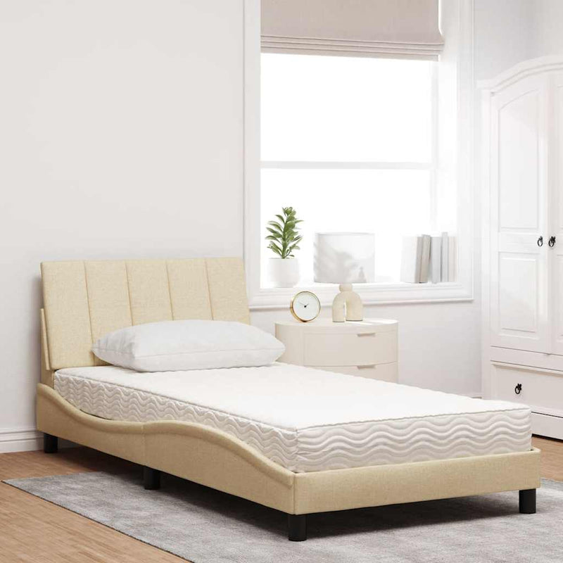 Pat cu saltea, Hanko, crem, 100x200 cm, textil