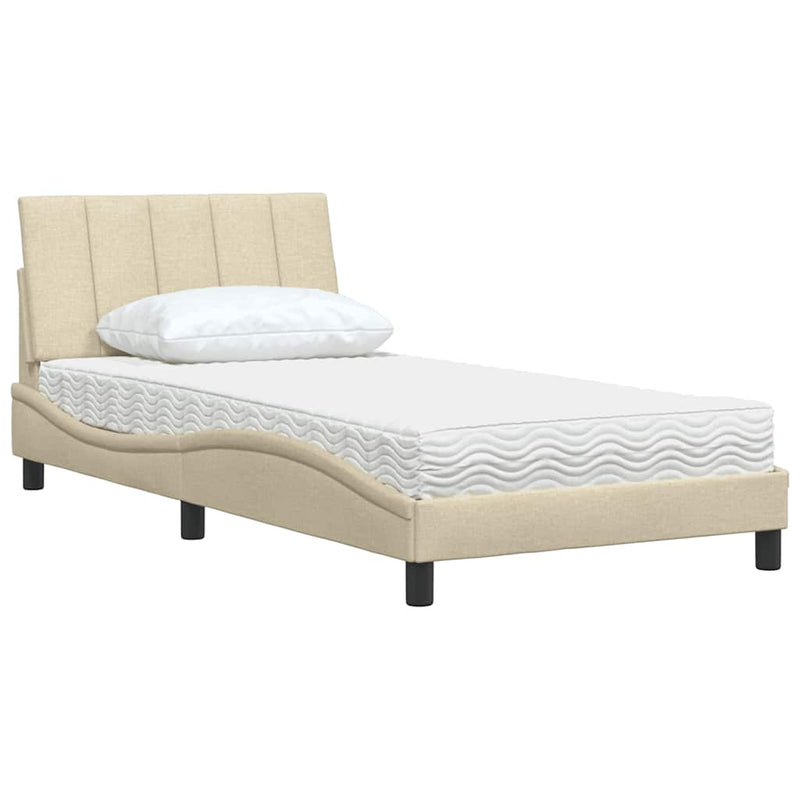 Pat cu saltea, Hanko, crem, 100x200 cm, textil