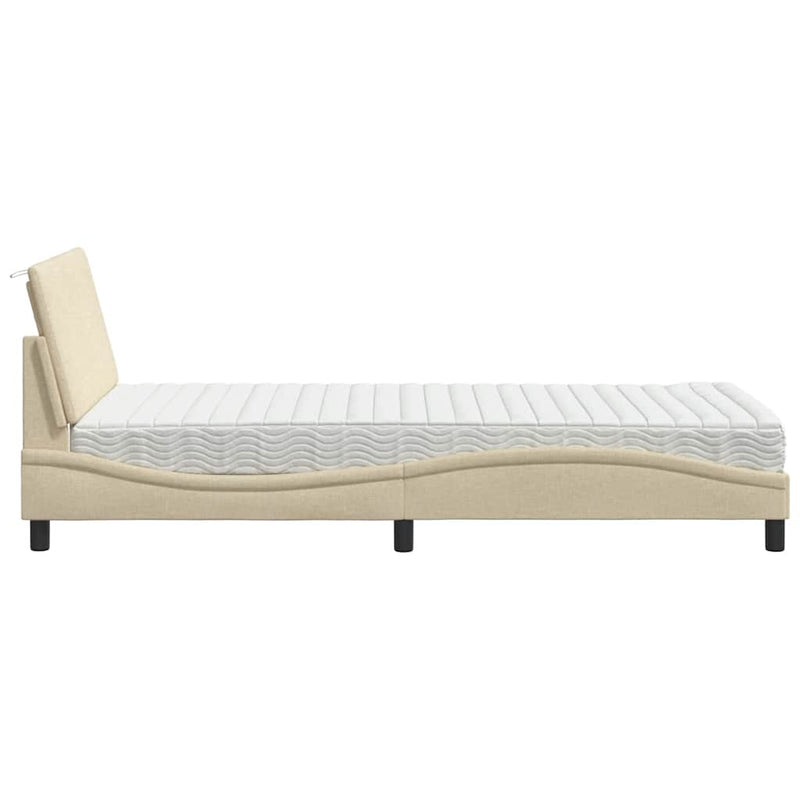 Pat cu saltea, Hanko, crem, 100x200 cm, textil