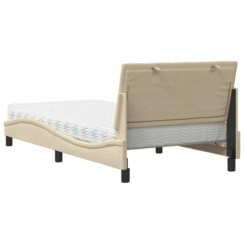 Pat cu saltea, Hanko, crem, 100x200 cm, textil