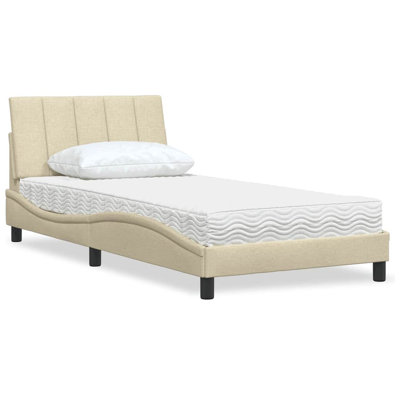 Pat cu saltea, Hanko, crem, 100x200 cm, textil