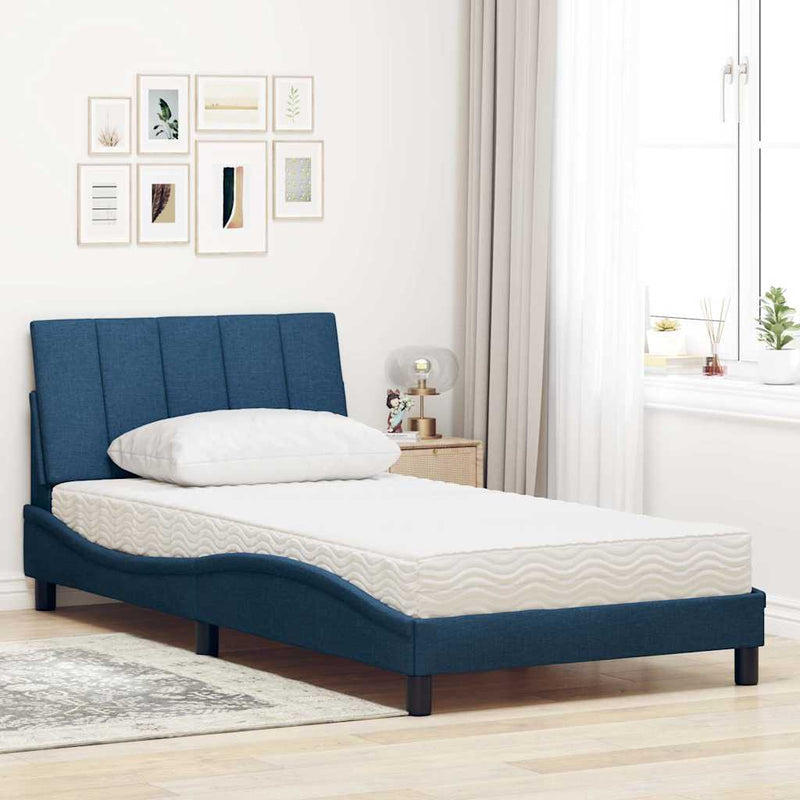 Pat cu saltea, Hanko, albastru, 100x200 cm, textil