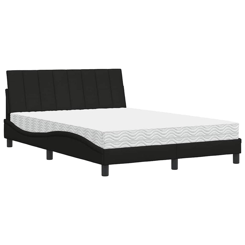 Pat cu saltea, Hanko, negru, 140x190 cm, textil
