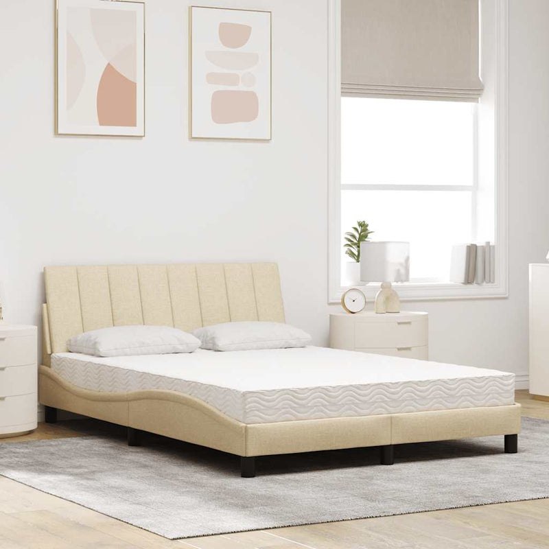 Pat cu saltea, Hanko, crem, 140x200 cm, textil